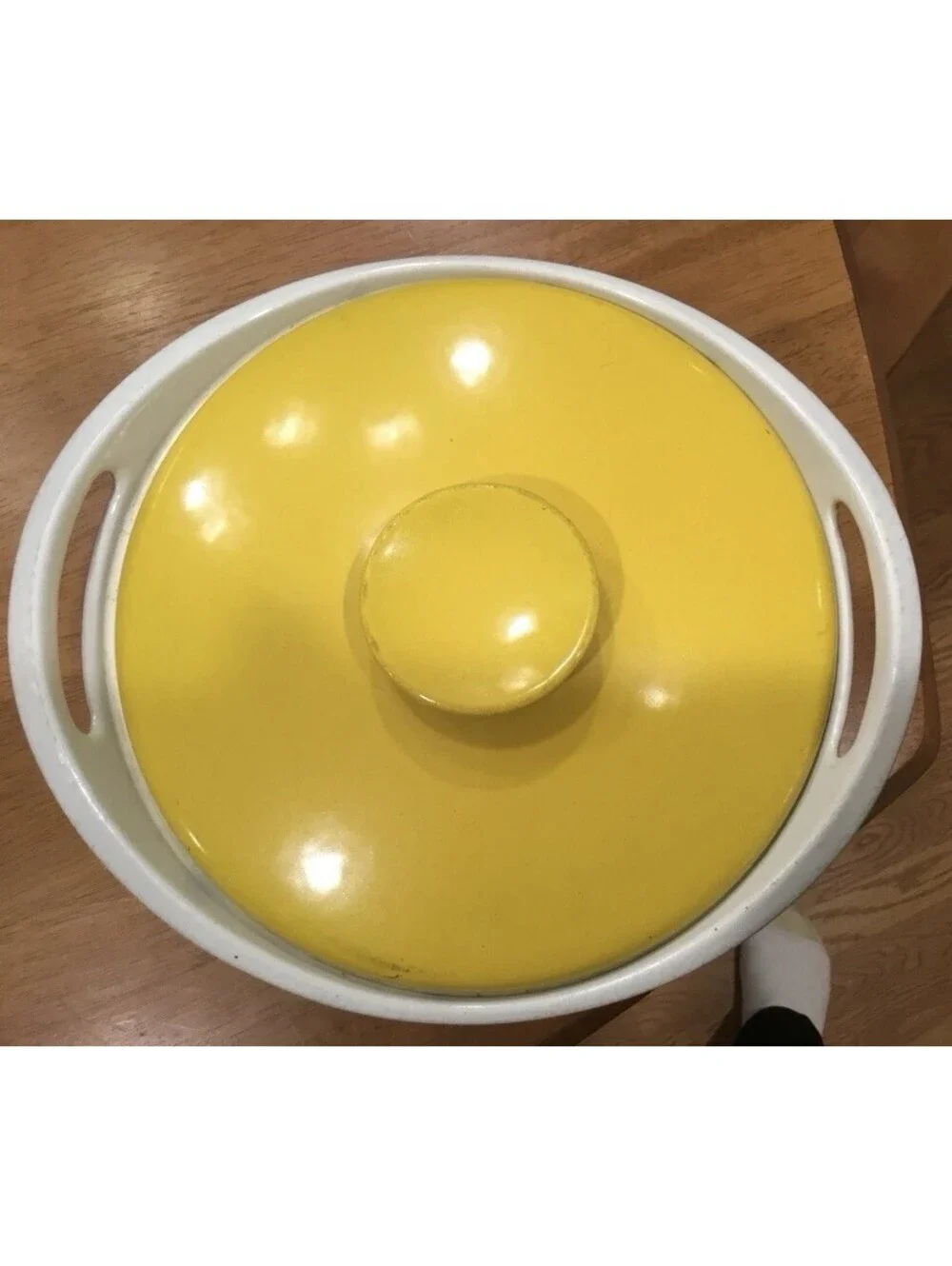 Early Unmarked NACCO Denmark Vtg. Cast Iron Dutch Oven by Michael Lax - Yellow